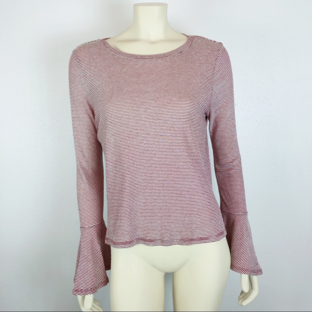 Ro & De Striped Bell Sleeve Red Thermal Top Size M